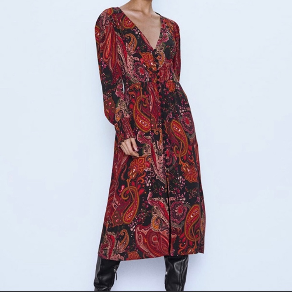 Zara paisley red midi dress